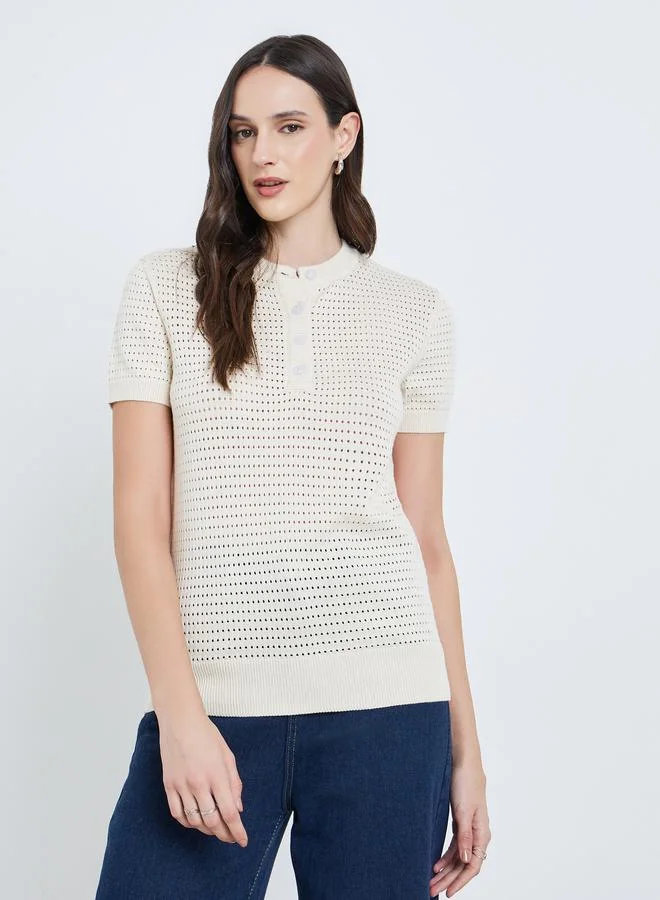 ستايلي بلوزة نسائية قطنية بنقشة كروشيه